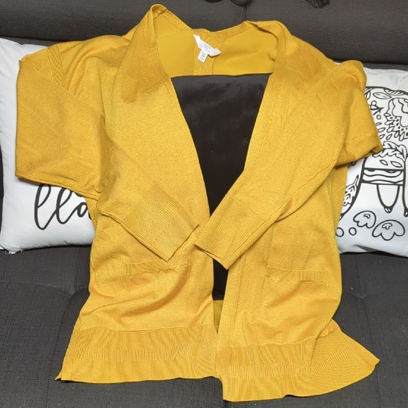 Time and Tru Sweaters - Yellow Open Front Cardigan
